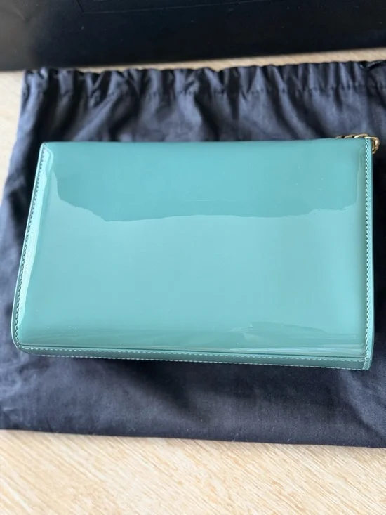 Saint Laurent Mint Green Patent Monogram Crossbody Bag - Picture 10 of 12